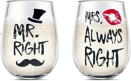 Yalucky Mr Right and Mrs Always Right Weingläser Set für Paare Geschenk Jahrestag Valentinstag Hochzeit Geschenk für Ihn Sie Hochzeitsgeschenke für Brautpaar Geschenk Personalisiert von Yalucky