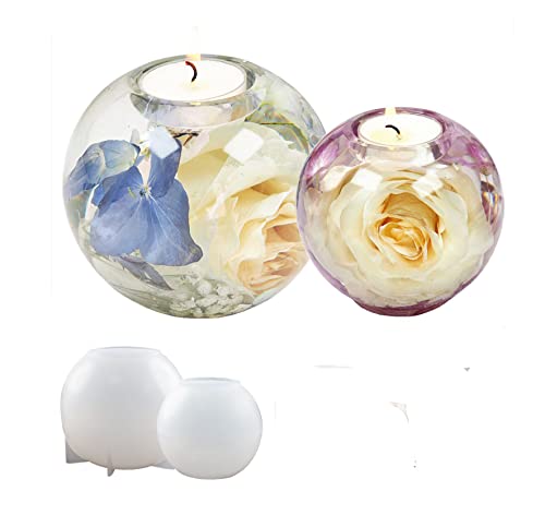 Yalulu 2 Stück Kugel Kerzenhalter Silikonformen, Teelichthalter Resin Gießformen, 2 Größen Kerzenhalter Epoxidharz Formen für DIY Home Dekoration von Yalulu