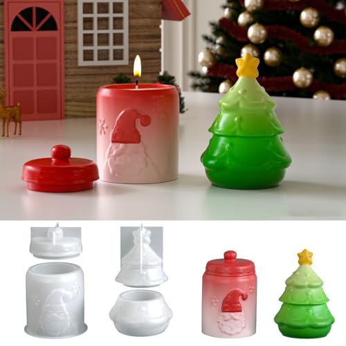 Yalulu 2 Stück Weihnachtsbaum Silikonform Kerzenhalter Silikonformen Gießformen Silikon Gießform Dose mit Deckel, Weihnachten Kerzenglas Gießformen, Weihnachtsmann Silikonform für Vorratsglas Yalulu 2 Stück Weihnachtsbaum Silikonform Kerzenhalter Silikonformen Gießformen Silikon Gießform Dose mit Deckel, Weihnachten Kerzenglas Gießformen, Weihnachtsmann Silikonform für Vorratsglas von Yalulu