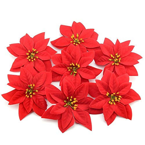 Yalulu 20 Stück Rot Flanell Künstliche Blumen Baum Blumenköpfe Ornament für Weihnachts Hochzeitsdekoration Scrapbooking DIY Dekoration von Yalulu