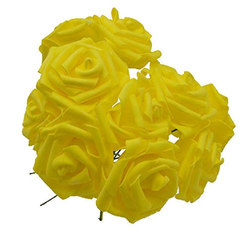 Yalulu 50 Stück 8CM Foamrosen Schaumrosen Blumenköpfe Schaumköpfe Künstliche Kunstblumen Rosen Rosenköpfe Brautstrauß Party Hause Deko (Gelb) von Yalulu