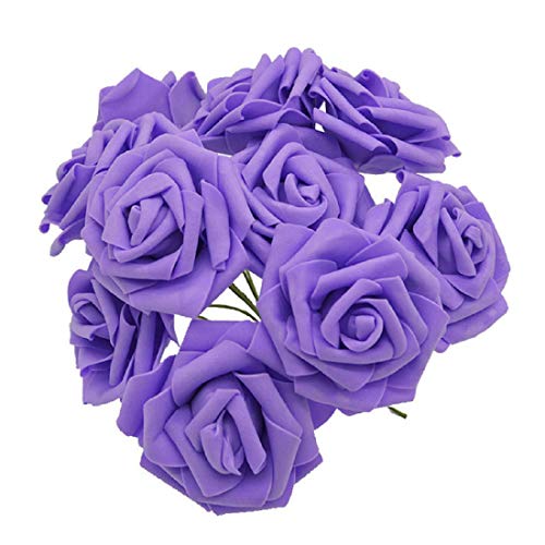 Yalulu 50 Stück 8CM Foamrosen Schaumrosen Blumenköpfe Schaumköpfe Künstliche Kunstblumen Rosen Rosenköpfe Brautstrauß Party Hause Deko (Lila) von Yalulu