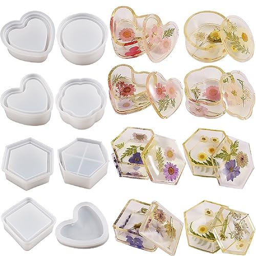 Yalulu 8 Sets Aufbewahrungs Silikonform Gießform, Schmuck Box Resin Form Mit Deckel, Epoxidharz Formen Gießformen für Schmuck Box Handwerk DIY von Yalulu