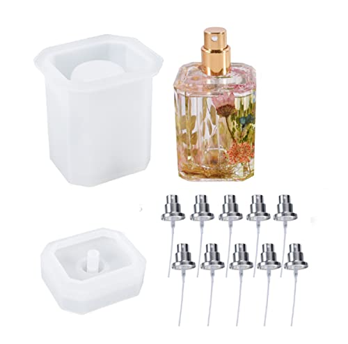 Yalulu Harz Silikon Formen DIY Flasche Silikonform, Parfümflasche Epoxidharz Formen mit 10 Stück Sprinkler, Abfüllung Gießform, Kleine Flaschen Resin Form (Silber) von Yalulu