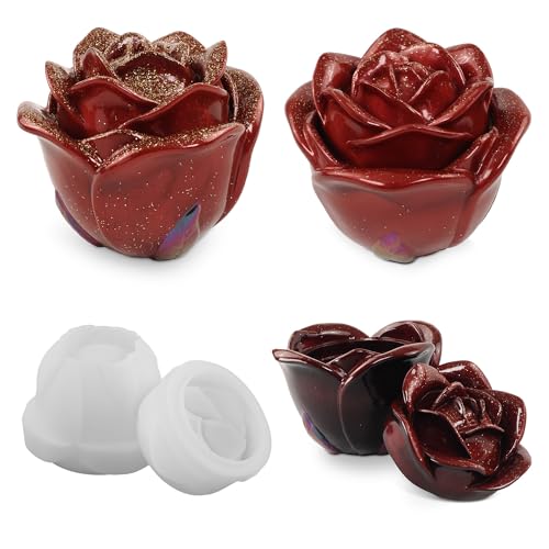 Yalulu Rose Epoxidharz Formen Schmuckbox, Vorratsdosen Gießharz Resin Forme, Resin DIY Schmuck Gießformen für Harz Box Silikonform Epoxidharz von Yalulu
