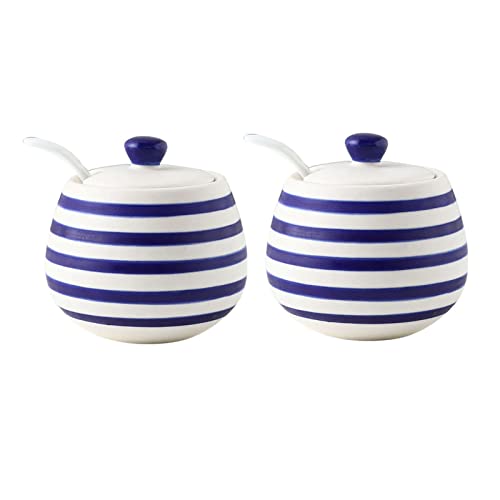 Milchzuckerdose mit Deckel und Löffel, Zuckervorratsglas, Zuckerdose, Zuckerbehälter, Gewürzglas, Zuckerspender, Servieren for Sugar-Blue 2-2 Topfset ( Farbe : Blau 3 , Größe : 1 ) Spice Jars ( Color von Yalych