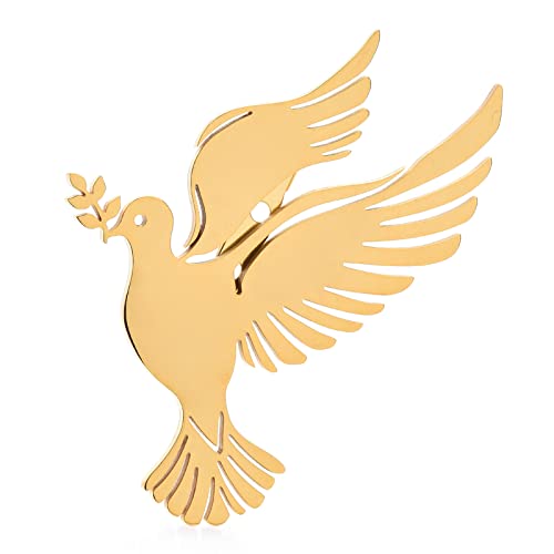 Yalych Brosche Anstecknadel Anstecknadel Große Fliege Taube Vogel Broschen for Damen Unisex Edelstahl mit Olivenzweig im Maul Taube Brosche Anstecknadel Geschenke Brosche (Color : Gold) von Yalych