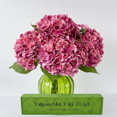 Yalzone Künstliche Hortensien, 53.3 cm, natürlich, lebensecht, echte Haptik, einzelner langer Stiel, königliche Hortensie für Zuhause, Party, Outdoor, künstliche Blumen, Brautstrauß (Rose Pink) von YalzoneMet