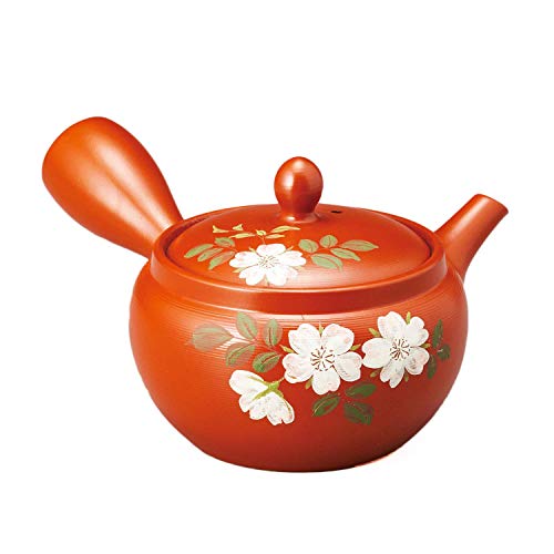 Japanische Kyusu-Keramik-Teekanne, 260cc, unglasierter Ocker, Kletterrosen-Blumenmuster, Hergestellt in Japan M709 von Yamaki ikai