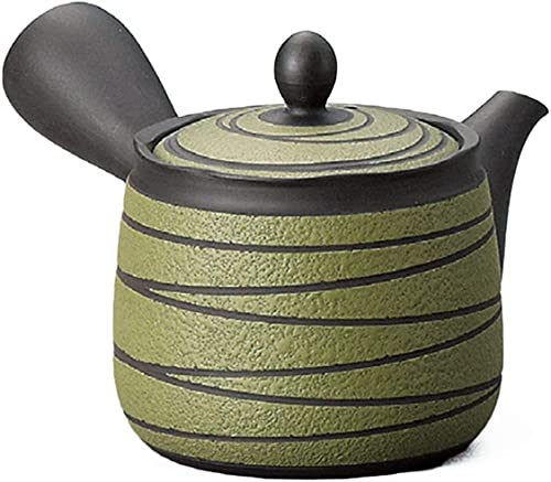 Kyusu-Teekanne, Keramik, traditionell, 300 cc, Motiv Wabisabi, grün, mit abnehmbarem Filtergürtel von Yamaki ikai