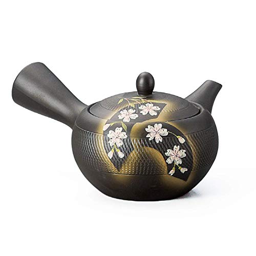 Yamakiikai Japanische Tokoname-Yaki Keramik Kyusu Teekanne 330cc, rund, Tomisen Kiln Kirschblüten Muster, mit einem Edelstahlsieb G711 von Yamaki ikai