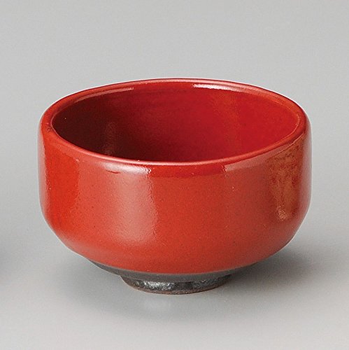 Yamakiikai Mino-Yaki L1446 japanische Keramik-Tee-Matchaschale, 12 cm, Rot glasiert von Yamaki ikai