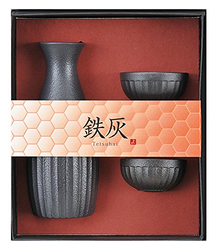 Yamako GuiNomi & Tokkuri 89259 Pottery Sake-Flasche und Tassen, Schwarz von Yamako