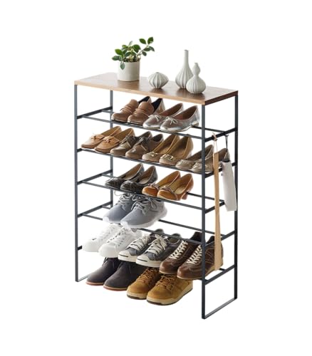 Yamazaki 3370 TOWER Schuhregal mit 6 Ebenen, schwarz, Stahl/Holz, Minimalistisches Design, 66 x 25 x 87 cm (LxBxH) von YAMAZAKI