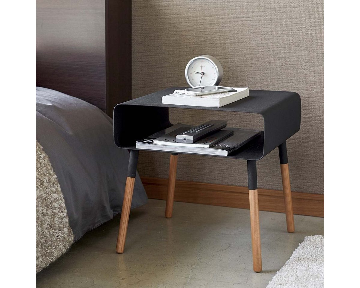 Yamazaki Beistelltisch "Plain" Design Ablagetisch, mit 2 Ebenen, Sofatisch, Nachttisch, 35x35x35cm, schwarz von Yamazaki