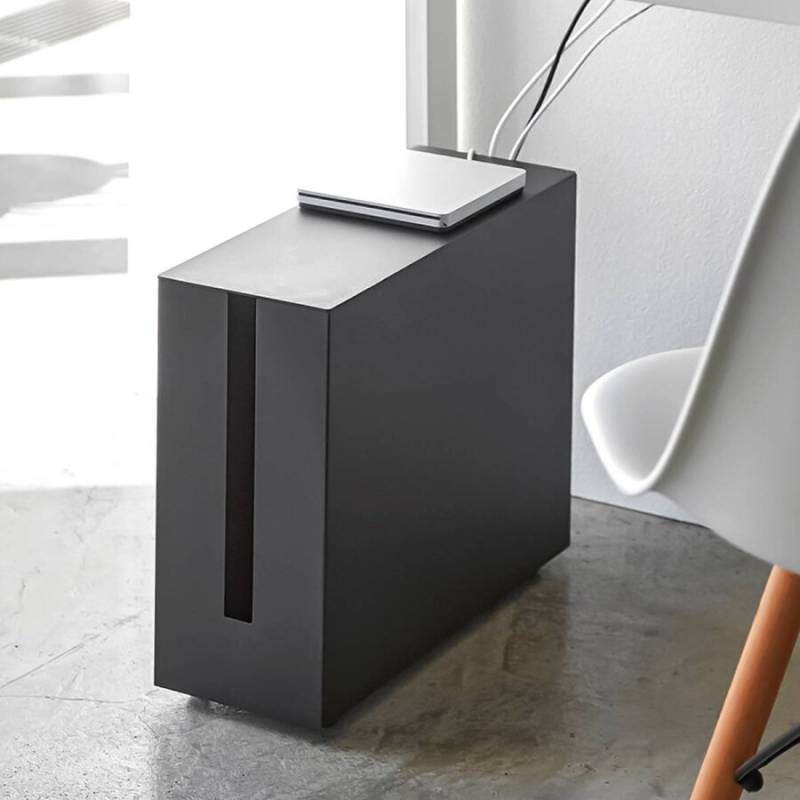Yamazaki Home Kabelbox Metall auf Rollen15x34x40cm, Kabelorganizer, zur Aufbewahrung und Organisation von Kabeln unter dem Schreibtisch, schwarz von Yamazaki