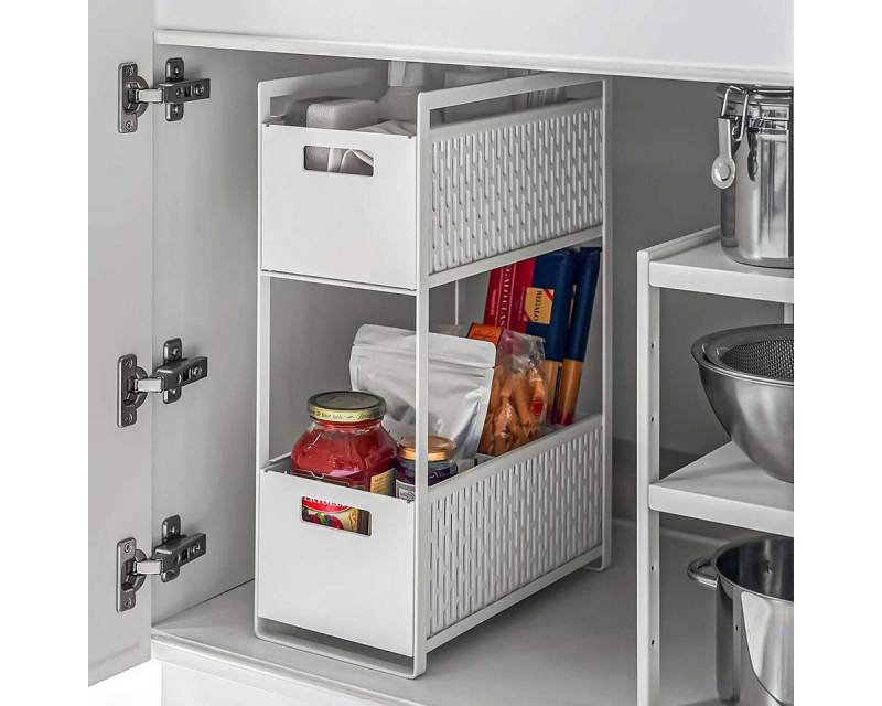 Yamazaki Küchenregal "Tower" 32x46x16cm, Regal, Stauraum in Küche oder Bad, 2 Körbe, ausziehbar, Metall von Yamazaki