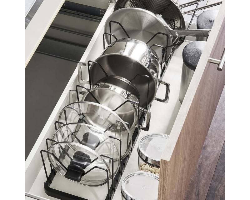 Yamazaki Schubladeneinsatz "Tower" Organizer platzsparend für Küche und Schrank, Kochtopf- und Deckelorganizer, verstellbar von 45 bis 82cm von Yamazaki