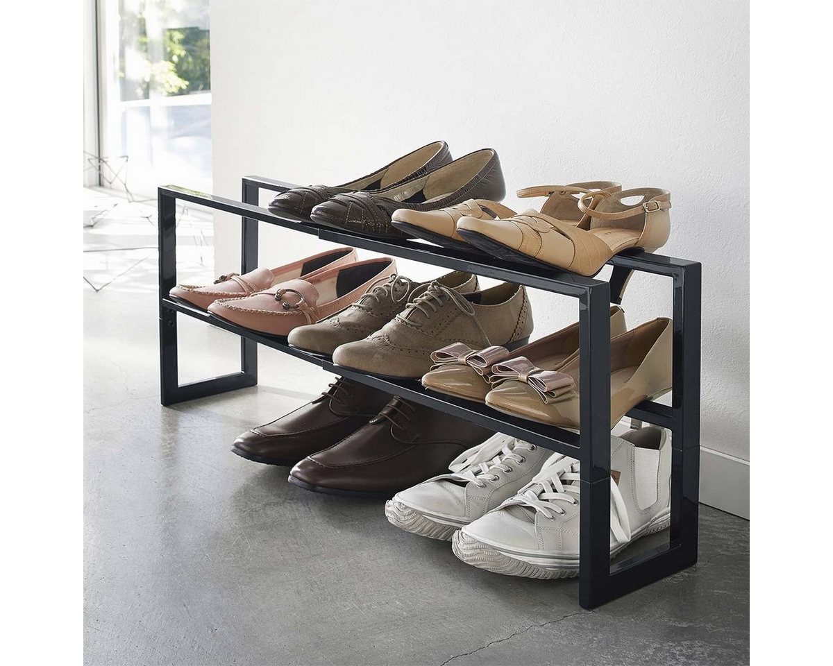 Yamazaki Schuhregal Line" schmal ausziehbar 38-70cm, Schuhständer, Schuhablage, mit 2 Ablagen, für 6-9 Paar, minimalistisch, aus Metall" von Yamazaki