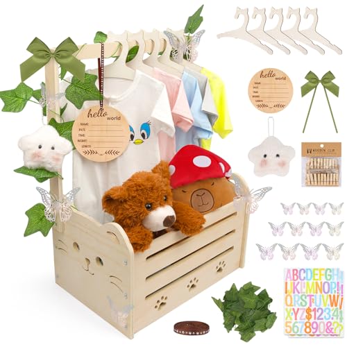Yamepuia Babyparty Geschenk - Baby Geschenkkorb mit Griff,Katze Holz Baby Geschenkkorb mit Kleiderbügel Wäscheklammer Tag und Deko Zubehör,Baby Shower Geschenk Korb für Neu Baby Yamepuia Babyparty Geschenk - Baby Geschenkkorb mit Griff,Katze Holz Baby Geschenkkorb mit Kleiderbügel Wäscheklammer Tag und Deko Zubehör,Baby Shower Geschenk Korb für Neu Baby von Yamepuia