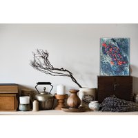 Handgefertigte Textilkunst in Mischtechnik Auf Leinwand Makramee Schnüre Acrylic Pouring Fluid Art von YamitFuxTextileArt