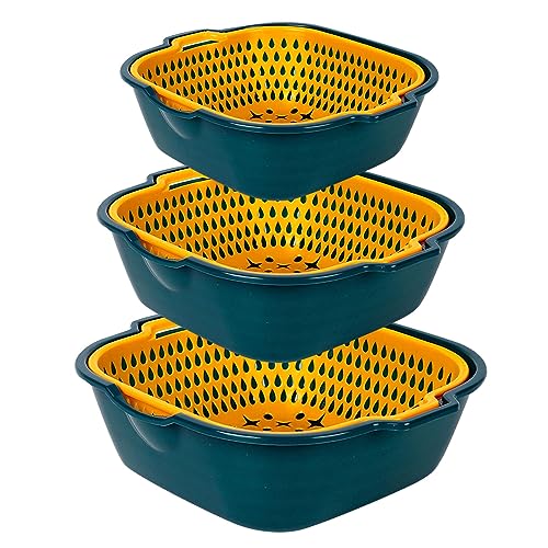 6 PCS Küchen Abtropfsieb, Küchensiebe, Abflusskorb Seiher Sieb, Multifunktion Vegtable/Obst Küche Sieb Teesieb Salatseiher zum Abtropfen - Große, mittlere, kleine Größe (B-Dark Blue, One Size) von Yamjisen