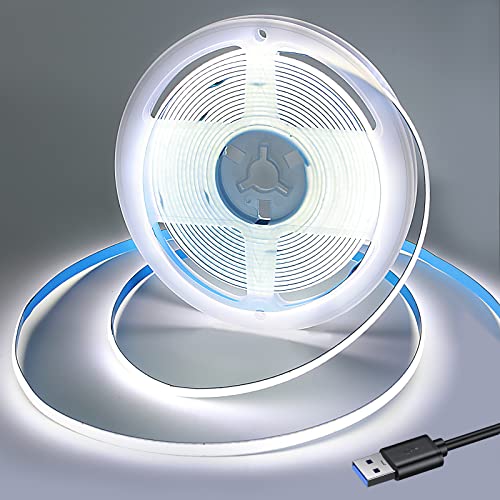 Yamlten USB 1.5m 5V COB LED Streifen,6000KKaltes Weiß,ip20 Nicht wasserdicht 320LEDs LED Strip, flexibles LED Band für TV Hintergrundbeleuchtung,Schrank,Schlafzimmer.(Stromversorgung schließt aus) von Yamlten