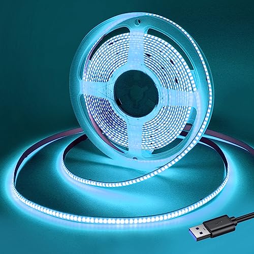 Yamlten USB 1m 5V COB LED Streifen Hellblau,ip20 Nicht wasserdicht 320LEDs LED Strip,flexibles LED Band für TV Hintergrundbeleuchtung,Schrank,Schlafzimmer.(Stromversorgung schließt aus) von Yamlten