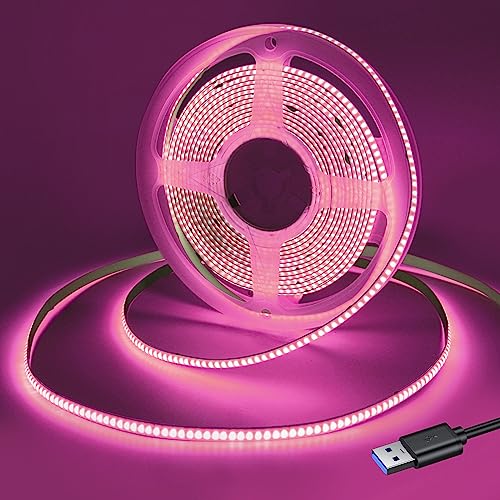 Yamlten USB 5V COB LED Rosa Streifen 1.5m,ip20 Nicht wasserdicht 320LEDs LED Strip,flexibles LED Band für TV Hintergrundbeleuchtung,Schrank,Schlafzimmer.(Stromversorgung schließt aus) von Yamlten