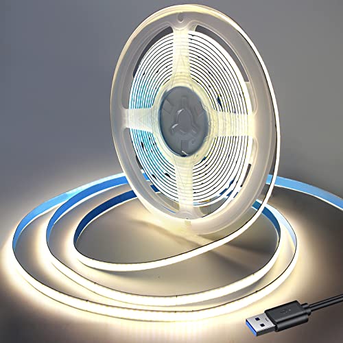 Yamlten USB 3.5m 5V COB LED Streifen,4000KMiddium Weiß,ip20 Nicht wasserdicht 320LEDs LED Strip,flexibles LED Band für TV Hintergrundbeleuchtung,Schrank,Schlafzimmer.(Stromversorgung schließt aus) von Yamlten