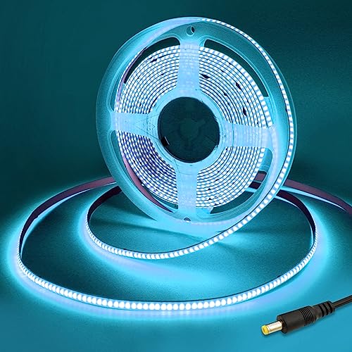 Yamlten DC 5m 12V COB LED Streifen Hellblau, ip20 Nicht wasserdicht 320LEDs LED Strip,flexibles LED Band für TV Hintergrundbeleuchtung,Schrank,Schlafzimmer.(Stromversorgung schließt aus) von Yamlten