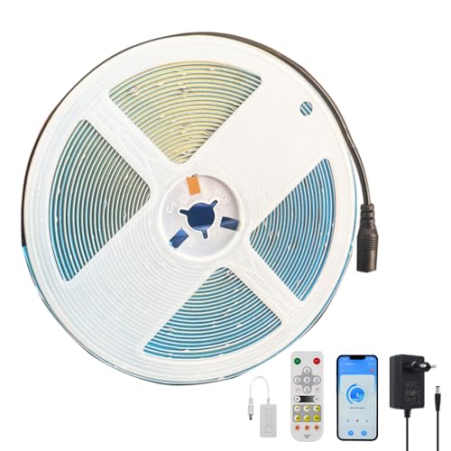 Yamlten 12V COB LED Streifen 2700k Warmweiß,Dimmable LED strip mit RF Fernbedienung/Smart App Steuerung,320 LEDs/M für Unterbauleuchte Küche,Regale,Schrank,Vitrinen,Schreibtisch-5m. von Yamlten