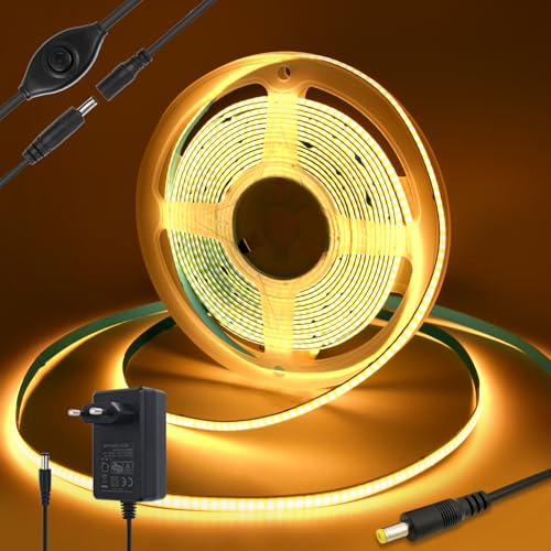 Yamlten 12V COB Led Streifen 3000k Warmweiss mit Schalter,320 LEDs/M Dimmbar LED Strip für TV Hintergrundbeleuchtung,Computer,Schrank,Schlafzimmer DIY LED Band 1m.(Stromversorgung schließt aus) von Yamlten