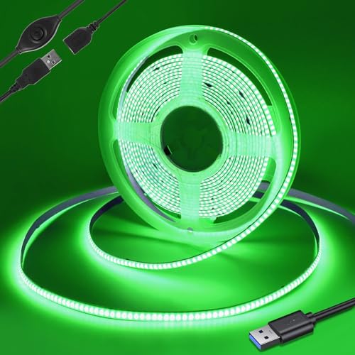 Yamlten 5V COB Led Streifen 0.5m mit Schalter,Grün320 LEDs/M Dimmbar LED Strip,LED Band für TV Hintergrundbeleuchtung,Computer,Schrank,Schlafzimmer.(Stromversorgung schließt aus) von Yamlten