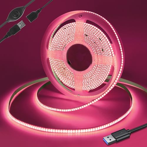 Yamlten 5V COB Led Streifen Rosa mit Schalter,320 LEDs/M Dimmbar LED Strip für TV Hintergrundbeleuchtung,Computer,Schrank,Schlafzimmer DIY LED Band 1.5m.(Stromversorgung schließt aus) von Yamlten