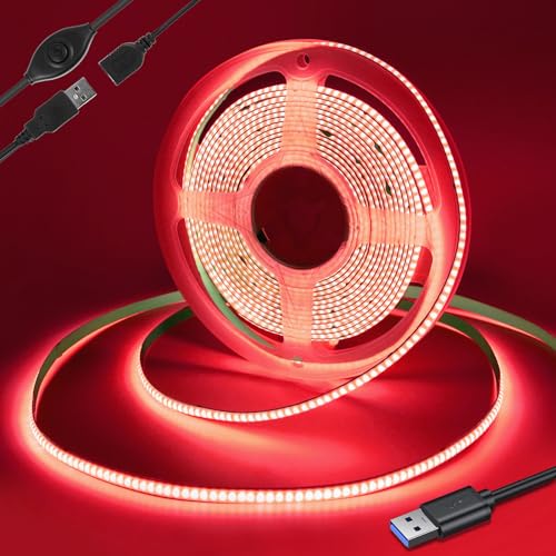 Yamlten 5V COB Led Streifen 2.5m mit Schalter,Rot,320 LEDs/M Dimmbar LED Strip,LED Band für TV Hintergrundbeleuchtung,Computer,Schrank,Schlafzimmer.(Stromversorgung schließt aus) von Yamlten