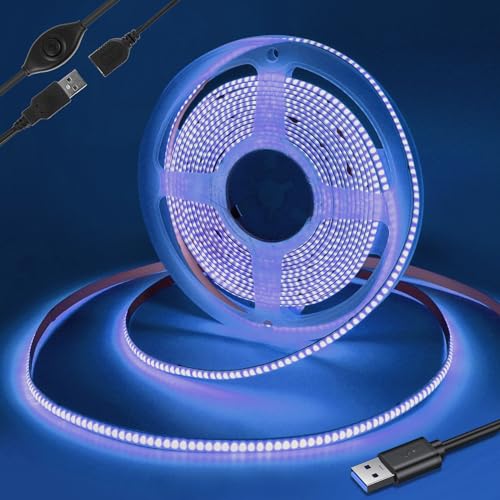 Yamlten 5V COB Led Streifen Blau mit Schalter,320 LEDs/M Dimmbar LED Strip für TV Hintergrundbeleuchtung,Computer,Schrank,Schlafzimmer DIY LED Band 2m.(Stromversorgung schließt aus) von Yamlten