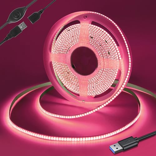 Yamlten 5V COB Led Streifen Rosa mit Schalter,320 LEDs/M Dimmbar LED Strip für TV Hintergrundbeleuchtung,Computer,Schrank,Schlafzimmer DIY LED Band 1m.(Stromversorgung schließt aus) von Yamlten
