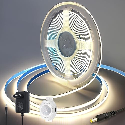 Yamlten 12V COB LED Streifen 4000k Middium Weiß,LED Strip mit Bewegungsmelder,Netzadapter,320 LEDs/M für Gesellschaftsraum，Schrank,Schlafzimmer DIY LED Band 1m. von Yamlten