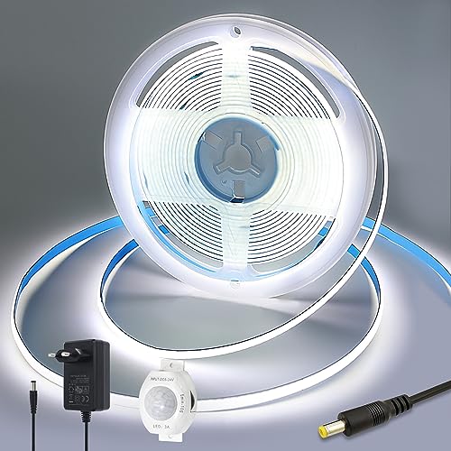 Yamlten LED strip 1m 12V COB LED Streifen mit Bewegungsmelder,Netzadapter,6000k Kaltes Weiß,320 LEDs/M LED Leuchtband,LED Band für TV Hintergrundbeleuchtung,Computer,Schrank,Schlafzimmer. von Yamlten