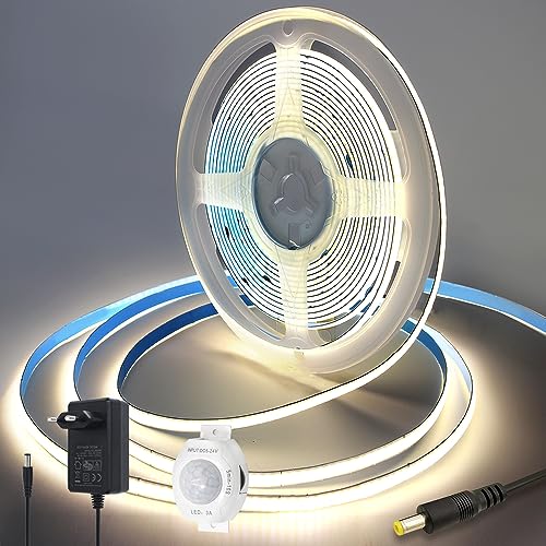 Yamlten 12V COB LED Streifen 4000k Middium Weiß,LED Strip mit Bewegungsmelder,Netzadapter,320 LEDs/M für Gesellschaftsraum，Schrank,Schlafzimmer DIY LED Band 2m. von Yamlten