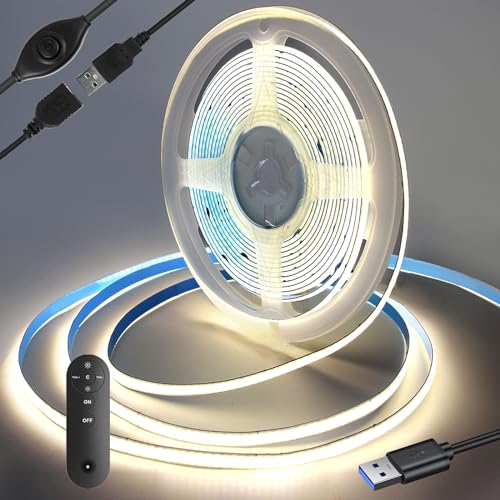 Yamlten LED strip 1m 5V COB LED Streifen mit RF Fernbedienung,4000k Middium Weiß,320 LEDs/M Dimmbar LED Strip,LED Band für TV Hintergrundbeleuchtung,Computer,Schrank,Schlafzimmer. von Yamlten