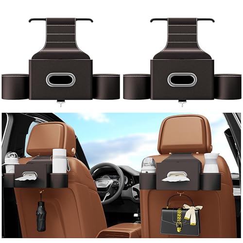Yamlten Neu auto organizer Auto Rücksitz Multifunktions-Organisator mit Getränkehalter,Tissue-Halter,Kopfstütze Haken für Kinder und Erwachsene,Auto-Reise-Zubehör mit Halterung für Handy,braun*2 von Yamlten