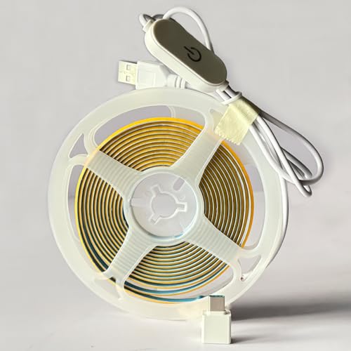 Yamlten USB 5V 1m COB-LED-Streifen mit dimmbarem Memory-Schalter und langem Verlängerungskabel,Warmweiß 3000K,400LEDs leiste für TV,Monitor,Schrank Innen DIY-Beleuchtung,mit USB-auf-Typ-C-Anschlus von Yamlten