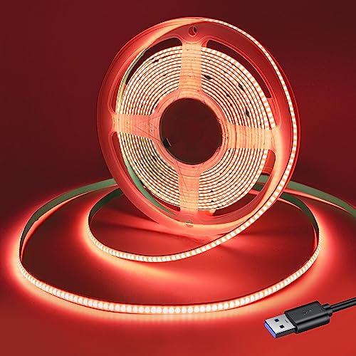 Yamlten USB 1m 5V COB LED Streifen Rot,ip20 Nicht wasserdicht 320LEDs LED Strip,flexibles LED Band für TV Hintergrundbeleuchtung,Schrank,Schlafzimmer.(Stromversorgung schließt aus) von Yamlten