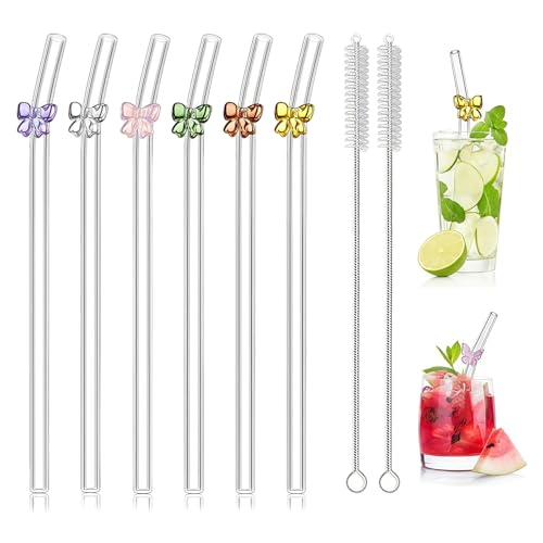Yamobi 6 Stück Strohhalme Glas, Cocktail strohhalme, Glas Strohhalme wiederverwendbar mit Reinigungsbürsten für Säfte, Cocktails, Smoothie, Kaffee, Milch（Bogen） von Yamobi