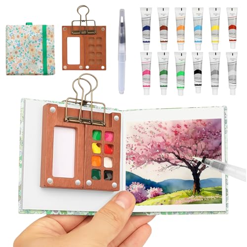 Yamobi Pocket Aquarell Set, Mini Aquarell Set,Mini Aquarell Travel Set, Mini Portable Watercolor Palette Mit Aquarellpapier Journal, Aquarellpinsel Stiftel, Clip Yamobi Pocket Aquarell Set, Mini Aquarell Set,Mini Aquarell Travel Set, Mini Portable Watercolor Palette Mit Aquarellpapier Journal, Aquarellpinsel Stiftel, Clip von Yamobi