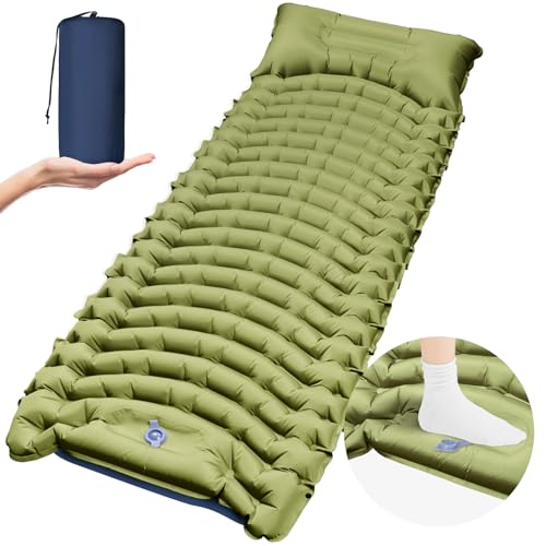 Yamokizy Isomatte für Camping, leichte Campingmatratze mit integriertem Kissen, Fußpumpe, kompakte und tragbare aufblasbare Matte, ideal für Outdoor-Campingausrüstung, Rucksackreisen, Wandern von Yamokizy