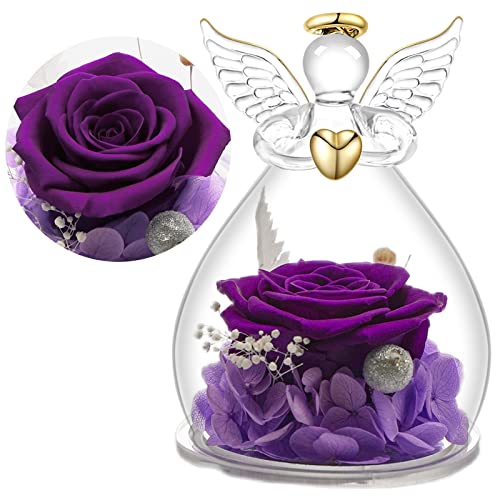 Yamonic Ewige Rose Geschenke für Mama,Muttertagsgeschenk Geschenke für Mama,Infinity Rosen Glas Engel Figuren mit Echte Rosen,Muttertag Blumen,Geburtstagsgeschenk für Frauen,Geschenk Oma,Schutzengel von Yamonic