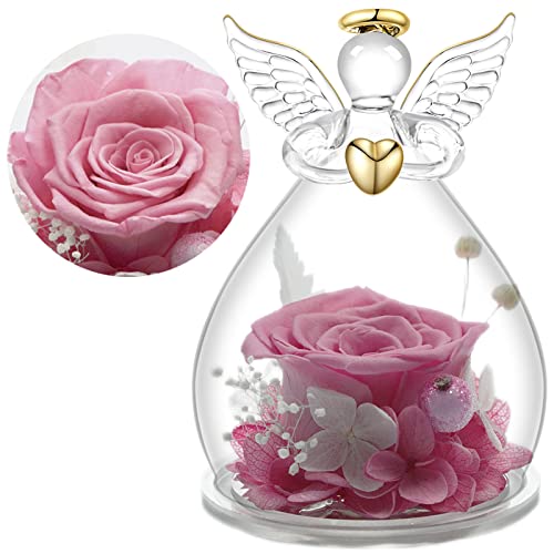 Yamonic Ewige Rose Geschenke für Mama,Muttertagsgeschenk Geschenke für Mama,Infinity Rosen Glas Engel Figuren mit Echte Rosen,Muttertag Blumen,Geburtstagsgeschenk für Frauen,Geschenk Oma,Schutzengel von Yamonic